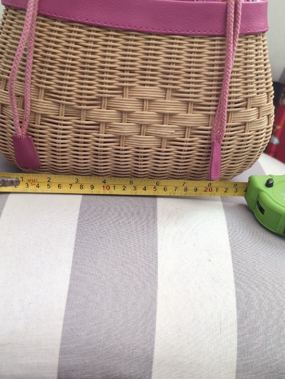 Pink Trim SMALL Woven Basket Tote with Floral Drawstring - Picture 9 of 12